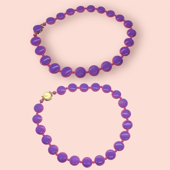 Retro Necklace & Earrings Pink & Purple Jewelry Set - Picture 5 of 11